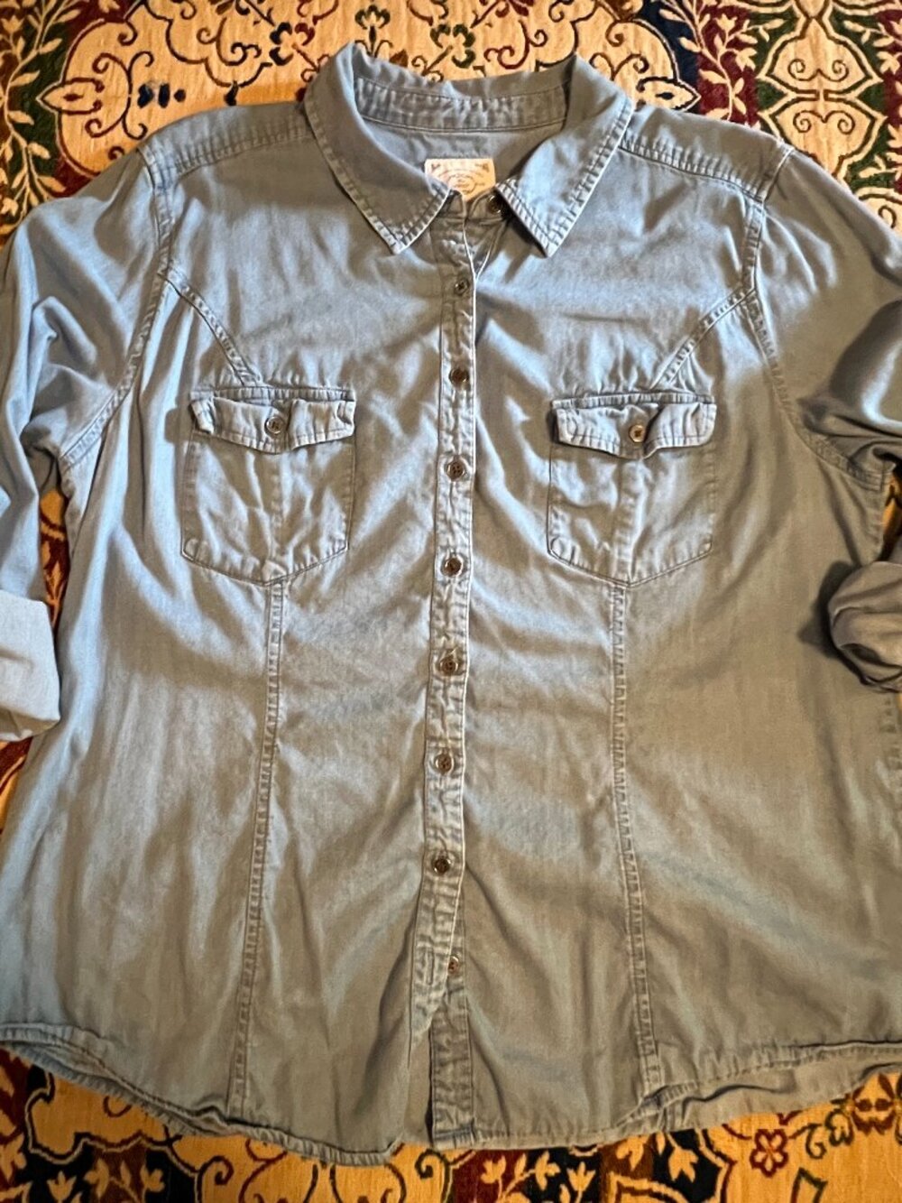 Style & Co Denim Chambray Button Down 3/4 to long sleeve shirt size XL